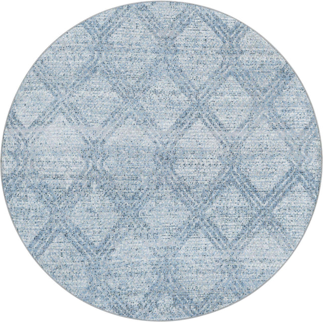 Washable Blue 5' 3 x 5' 3 Kamala Washable Round Area Rug Easy to Clean Stain Resistant & Durable 100% Polyester Spill-Friendly Carpet for Sale at Rug Engine