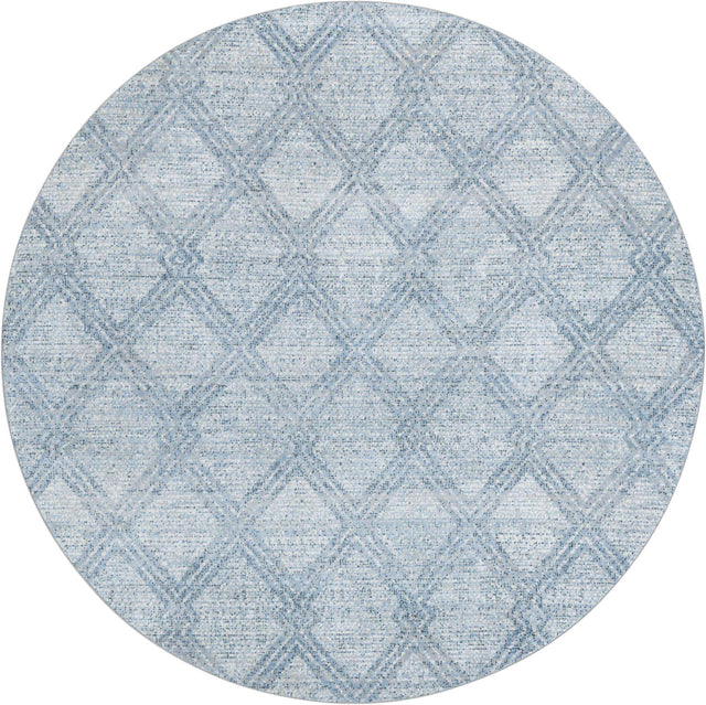 Washable Blue 7' 10 x 7' 10 Kamala Washable Round Area Rug Easy to Clean Stain Resistant & Durable 100% Polyester Spill-Friendly Carpet for Sale at Rug Engine