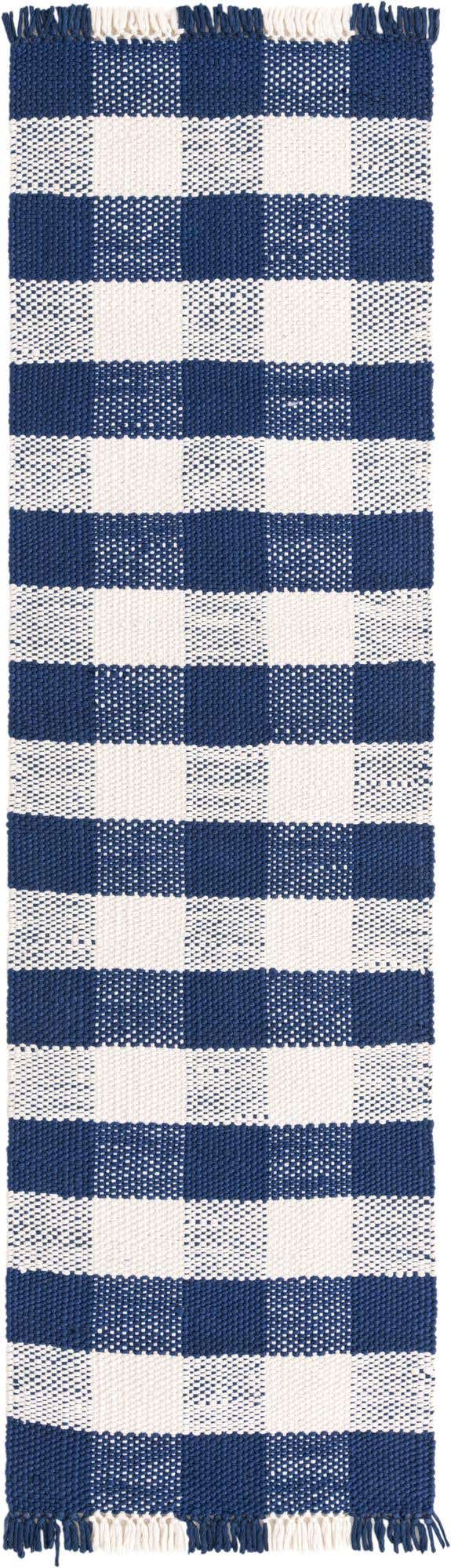 Washable Navy Blue 2' 7 x 10' Eco Plaid Indoor Outdoor Washable Runner Area Rug Easy to Clean Stain Resistant & Durable Weather Resistant for Patio, Deck, Terrace, Balcony, Porch 100% Recycled Plastic Bottles Carpet Mat for Sale at Rug Engine