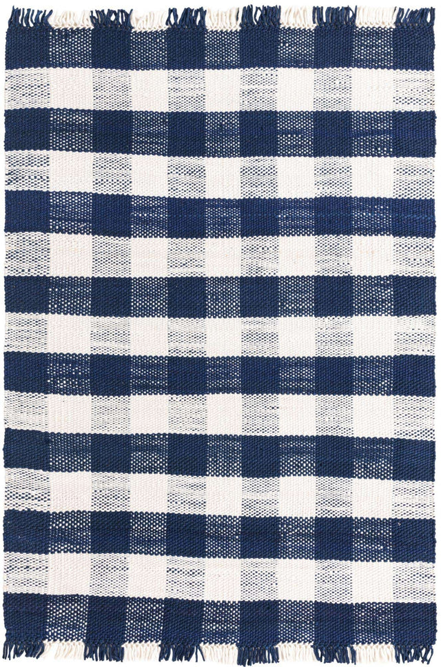 Washable Navy Blue 6' 1 x 9' Eco Plaid Indoor Outdoor Washable Rectangle Area Rug Easy to Clean Stain Resistant & Durable Weather Resistant for Patio, Deck, Terrace, Balcony, Porch 100% Recycled Plastic Bottles Carpet Mat for Sale at Rug Engine