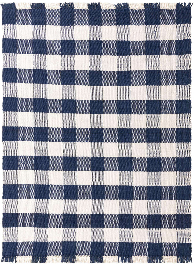 Washable Navy Blue 9' x 12' Eco Plaid Indoor Outdoor Washable Rectangle Area Rug Easy to Clean Stain Resistant & Durable Weather Resistant for Patio, Deck, Terrace, Balcony, Porch 100% Recycled Plastic Bottles Carpet Mat for Sale at Rug Engine
