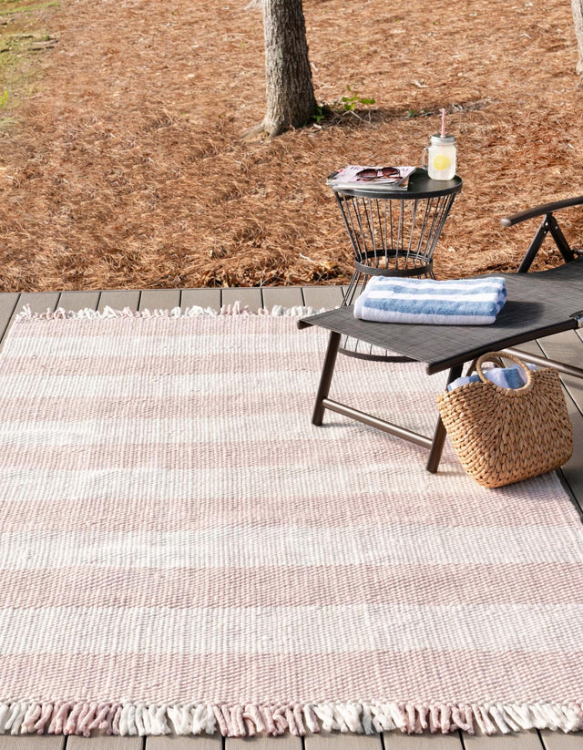 Washable Pink 7' 10 x 10' Eco Plaid Indoor Outdoor Washable Rectangle Area Rug Easy to Clean Stain Resistant & Durable Weather Resistant for Patio, Deck, Terrace, Balcony, Porch 100% Recycled Plastic Bottles Carpet Mat for Sale at Rug Engine