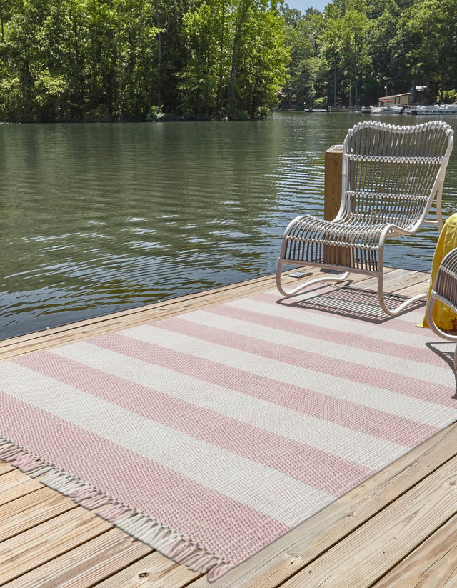 Washable Pink 5' 3 x 8' Eco Plaid Indoor Outdoor Washable Rectangle Area Rug Easy to Clean Stain Resistant & Durable Weather Resistant for Patio, Deck, Terrace, Balcony, Porch 100% Recycled Plastic Bottles Carpet Mat for Sale at Rug Engine