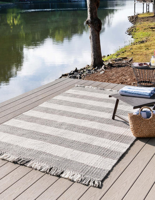 Washable Gray 5' 3 x 8' Eco Plaid Indoor Outdoor Washable Rectangle Area Rug Easy to Clean Stain Resistant & Durable Weather Resistant for Patio, Deck, Terrace, Balcony, Porch 100% Recycled Plastic Bottles Carpet Mat for Sale at Rug Engine