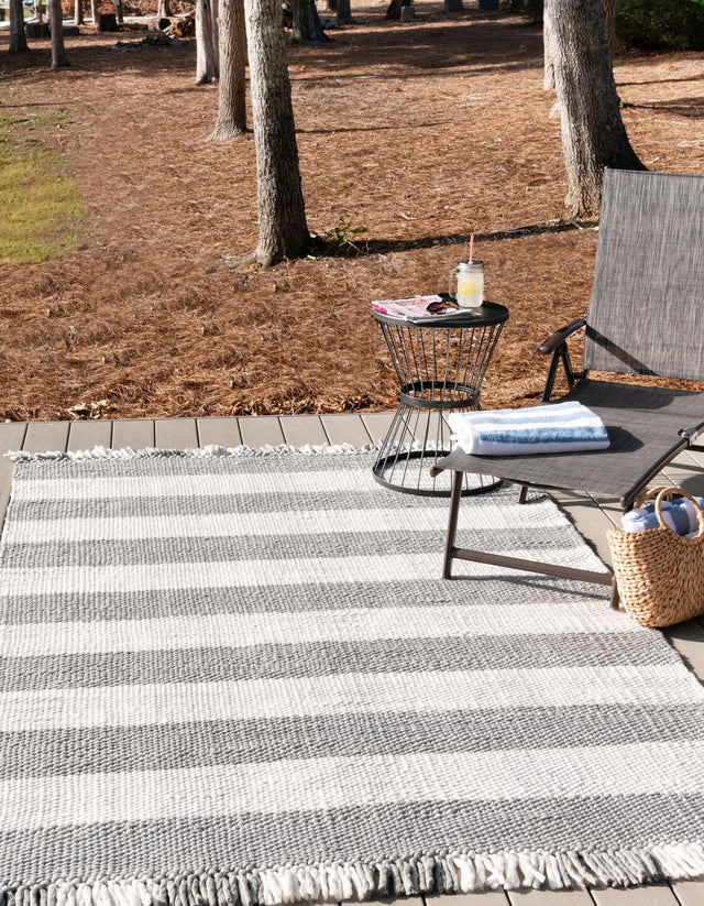 Washable Gray 7' 10 x 10' Eco Plaid Indoor Outdoor Washable Rectangle Area Rug Easy to Clean Stain Resistant & Durable Weather Resistant for Patio, Deck, Terrace, Balcony, Porch 100% Recycled Plastic Bottles Carpet Mat for Sale at Rug Engine