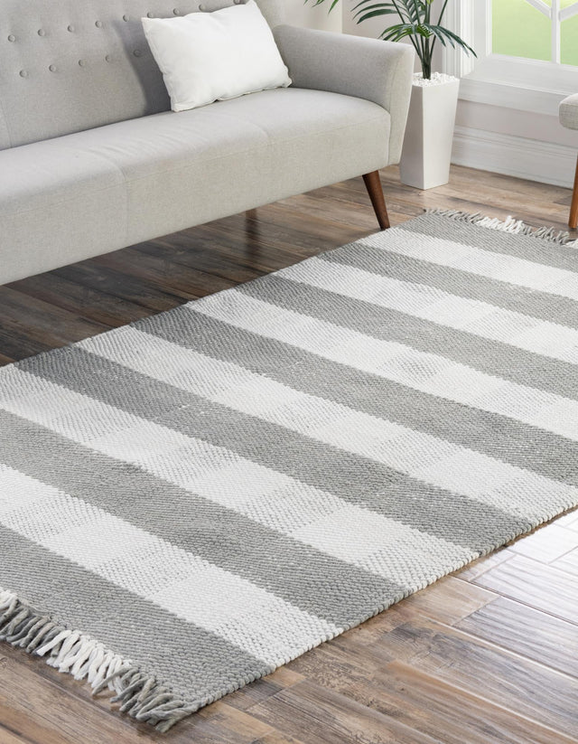 Washable Gray 5' 3 x 8' Eco Plaid Indoor Outdoor Washable Rectangle Area Rug Easy to Clean Stain Resistant & Durable Weather Resistant for Patio, Deck, Terrace, Balcony, Porch 100% Recycled Plastic Bottles Carpet Mat for Sale at Rug Engine