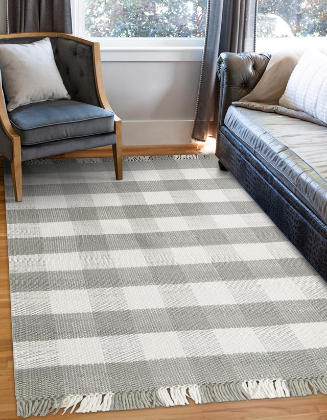 Washable Gray 5' 3 x 8' Eco Plaid Indoor Outdoor Washable Rectangle Area Rug Easy to Clean Stain Resistant & Durable Weather Resistant for Patio, Deck, Terrace, Balcony, Porch 100% Recycled Plastic Bottles Carpet Mat for Sale at Rug Engine