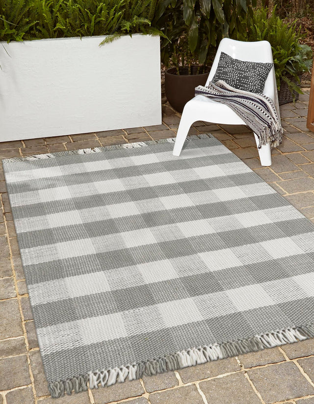 Washable Gray 2' 2 x 3' 1 Eco Plaid Indoor Outdoor Washable Rectangle Area Rug Easy to Clean Stain Resistant & Durable Weather Resistant for Patio, Deck, Terrace, Balcony, Porch 100% Recycled Plastic Bottles Carpet Mat for Sale at Rug Engine