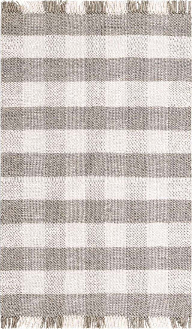 Washable Gray 5' 3 x 8' Eco Plaid Indoor Outdoor Washable Rectangle Area Rug Easy to Clean Stain Resistant & Durable Weather Resistant for Patio, Deck, Terrace, Balcony, Porch 100% Recycled Plastic Bottles Carpet Mat for Sale at Rug Engine
