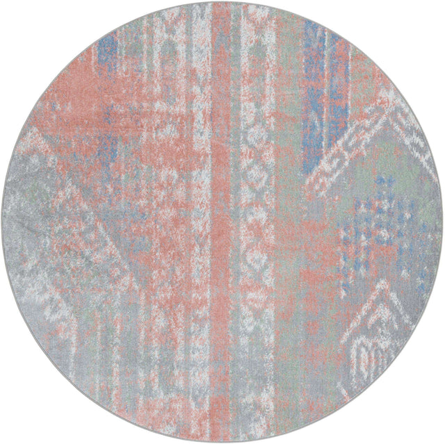 Washable Multicolor 7' 10 x 7' 10 Kamala Washable Round Area Rug Easy to Clean Stain Resistant & Durable 100% Polyester Spill-Friendly Carpet for Sale at Rug Engine