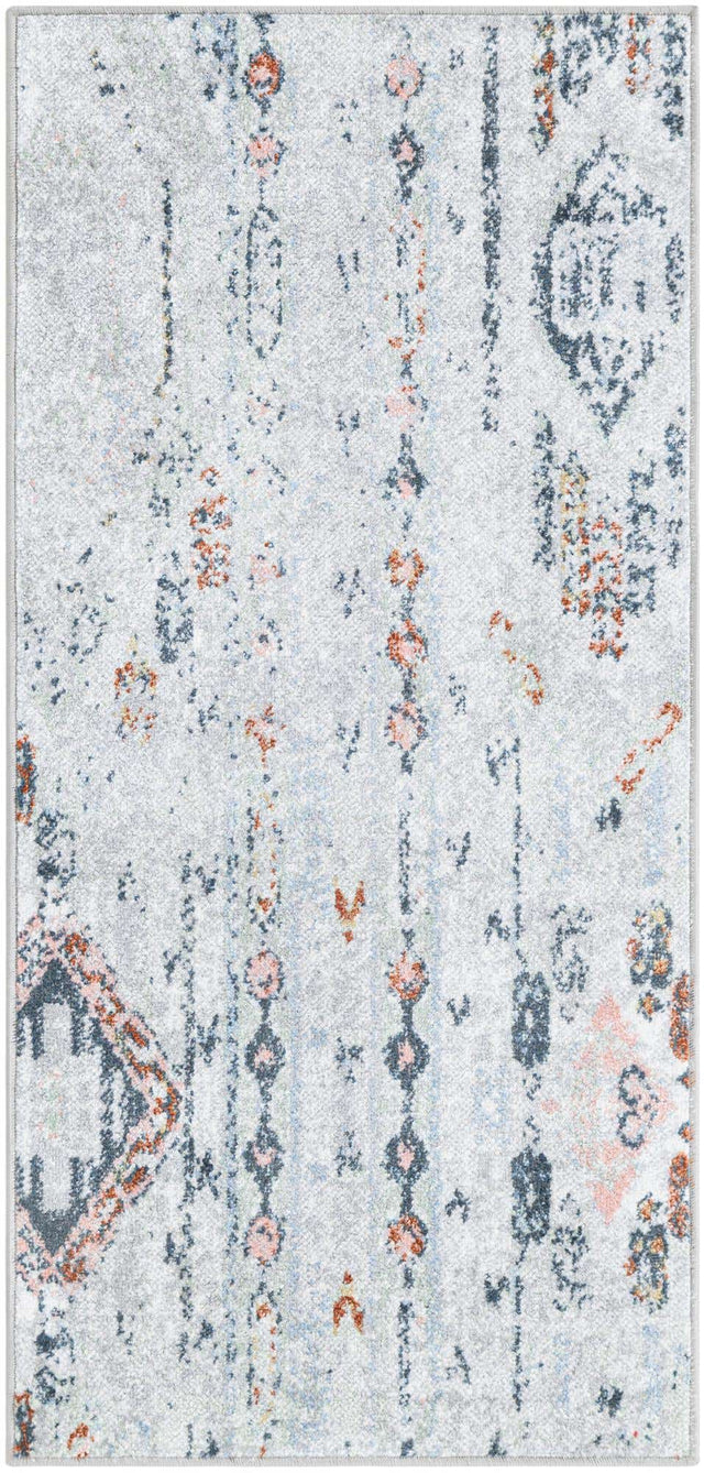 Washable Ivory Gray 2' x 4' 1 Kamala Washable Runner Area Rug Easy to Clean Stain Resistant & Durable 100% Polyester Spill-Friendly Carpet for Sale at Rug Engine