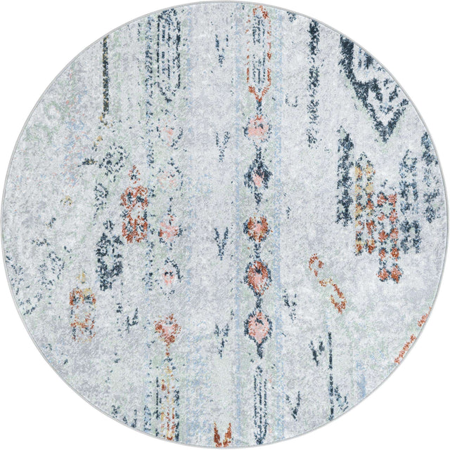 Washable Ivory Gray 5' 3 x 5' 3 Kamala Washable Round Area Rug Easy to Clean Stain Resistant & Durable 100% Polyester Spill-Friendly Carpet for Sale at Rug Engine