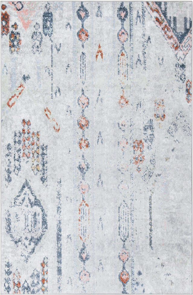 Washable Ivory Gray 6' 1 x 9' Kamala Washable Rectangle Area Rug Easy to Clean Stain Resistant & Durable 100% Polyester Spill-Friendly Carpet for Sale at Rug Engine