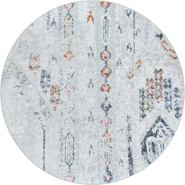 Washable Ivory Gray 7' 10 x 7' 10 Kamala Washable Round Area Rug Easy to Clean Stain Resistant & Durable 100% Polyester Spill-Friendly Carpet for Sale at Rug Engine