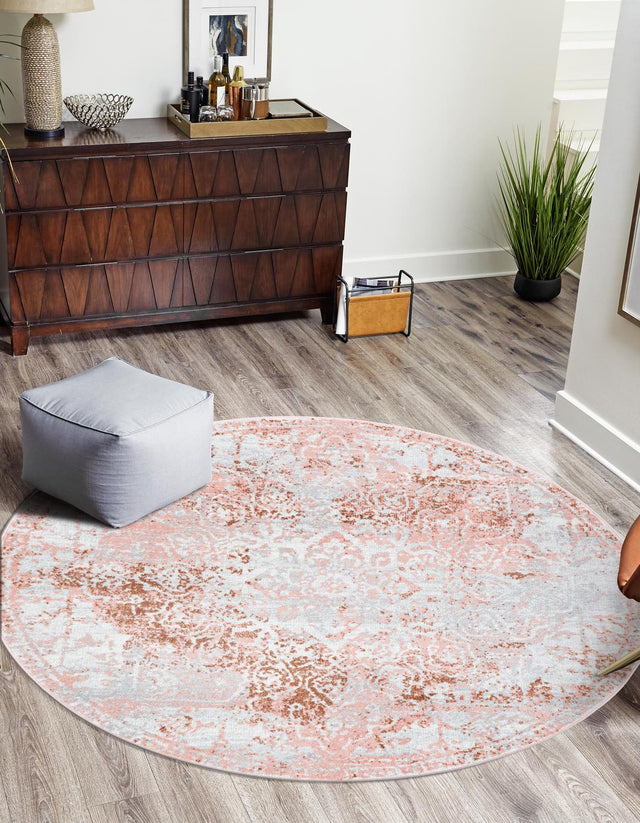 Washable Rose Pink 5' 3 x 5' 3 Kamala Washable Round Area Rug Easy to Clean Stain Resistant & Durable 100% Polyester Spill-Friendly Carpet for Sale at Rug Engine