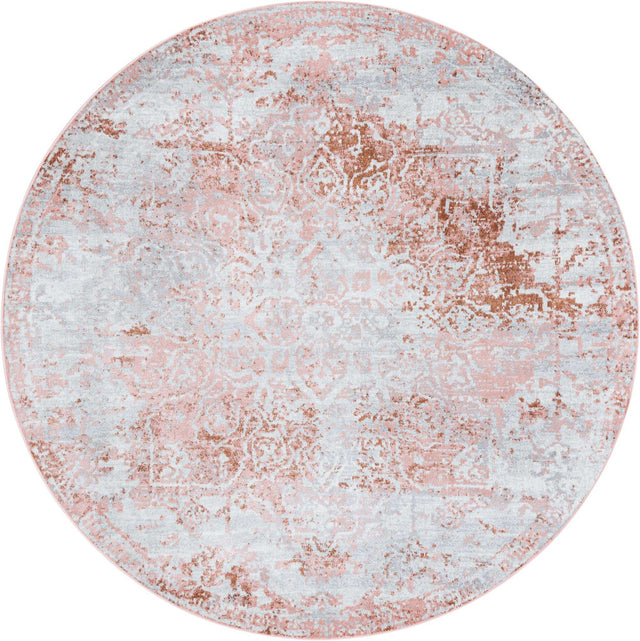 Washable Rose Pink 7' 10 x 7' 10 Kamala Washable Round Area Rug Easy to Clean Stain Resistant & Durable 100% Polyester Spill-Friendly Carpet for Sale at Rug Engine
