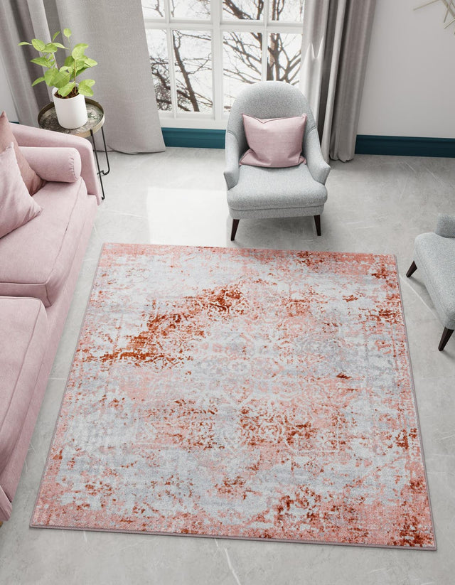Washable Rose Pink 7' 10 x 7' 10 Kamala Washable Square Area Rug Easy to Clean Stain Resistant & Durable 100% Polyester Spill-Friendly Carpet for Sale at Rug Engine