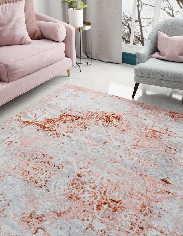Washable Rose Pink 7' 10 x 7' 10 Kamala Washable Square Area Rug Easy to Clean Stain Resistant & Durable 100% Polyester Spill-Friendly Carpet for Sale at Rug Engine
