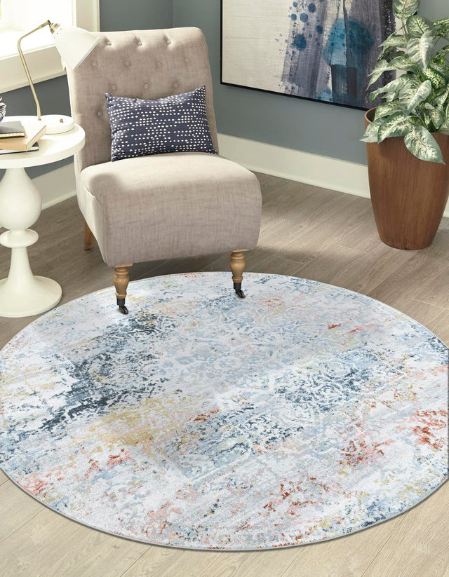 Washable Multicolor 5' 3 x 5' 3 Kamala Washable Round Area Rug Easy to Clean Stain Resistant & Durable 100% Polyester Spill-Friendly Carpet for Sale at Rug Engine