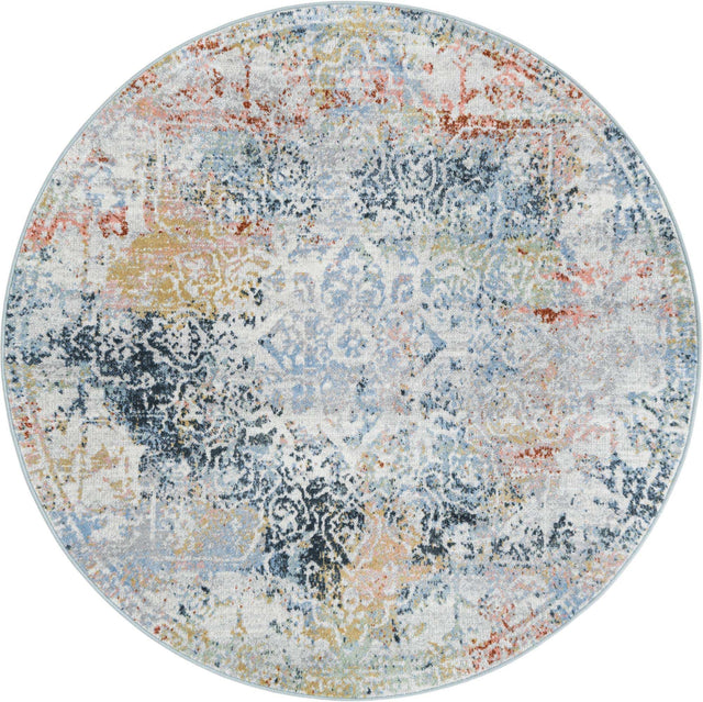 Washable Multicolor 5' 3 x 5' 3 Kamala Washable Round Area Rug Easy to Clean Stain Resistant & Durable 100% Polyester Spill-Friendly Carpet for Sale at Rug Engine