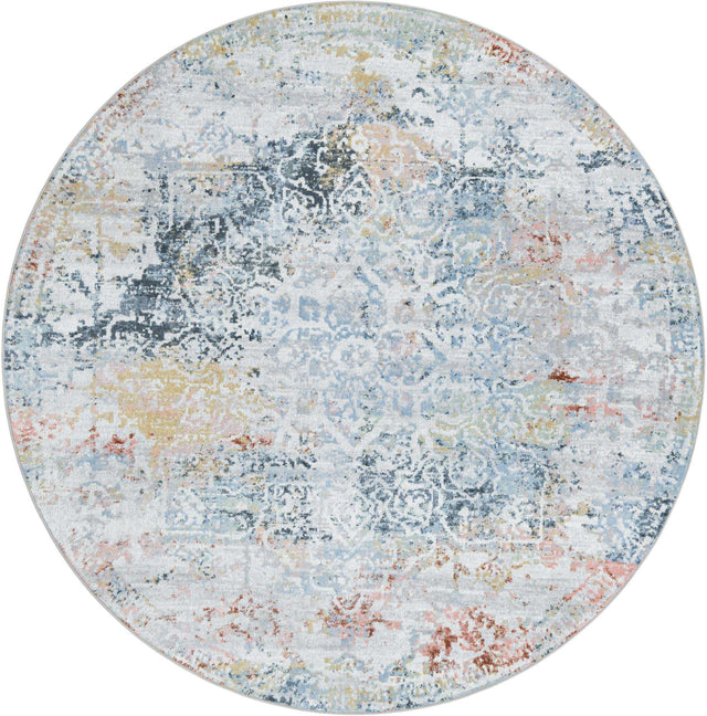 Washable Multicolor 7' 10 x 7' 10 Kamala Washable Round Area Rug Easy to Clean Stain Resistant & Durable 100% Polyester Spill-Friendly Carpet for Sale at Rug Engine