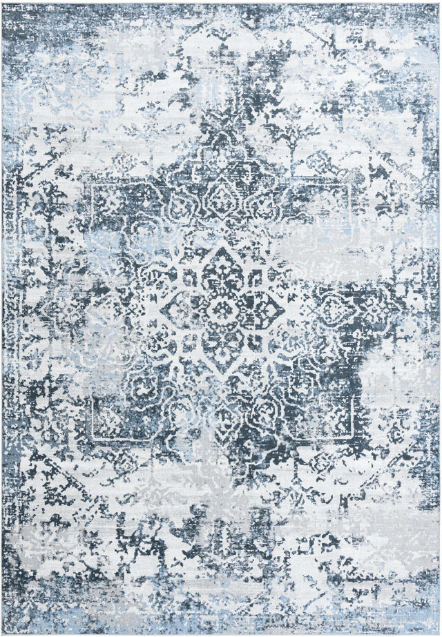 Washable Navy Blue 10' x 14' 1 Kamala Washable Rectangle Area Rug Easy to Clean Stain Resistant & Durable 100% Polyester Spill-Friendly Carpet for Sale at Rug Engine