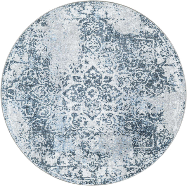 Washable Navy Blue 3' 3 x 3' 3 Kamala Washable Round Area Rug Easy to Clean Stain Resistant & Durable 100% Polyester Spill-Friendly Carpet for Sale at Rug Engine