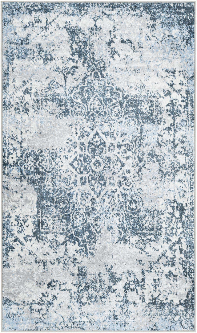 Washable Navy Blue 3' 3 x 5' 3 Kamala Washable Rectangle Area Rug Easy to Clean Stain Resistant & Durable 100% Polyester Spill-Friendly Carpet for Sale at Rug Engine