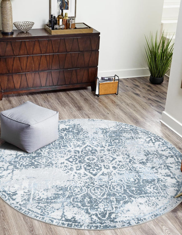 Washable Navy Blue 5' 3 x 5' 3 Kamala Washable Round Area Rug Easy to Clean Stain Resistant & Durable 100% Polyester Spill-Friendly Carpet for Sale at Rug Engine