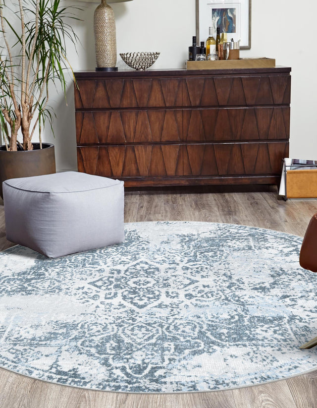 Washable Navy Blue 5' 3 x 5' 3 Kamala Washable Round Area Rug Easy to Clean Stain Resistant & Durable 100% Polyester Spill-Friendly Carpet for Sale at Rug Engine