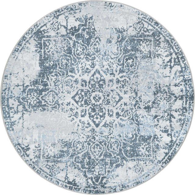 Washable Navy Blue 5' 3 x 5' 3 Kamala Washable Round Area Rug Easy to Clean Stain Resistant & Durable 100% Polyester Spill-Friendly Carpet for Sale at Rug Engine