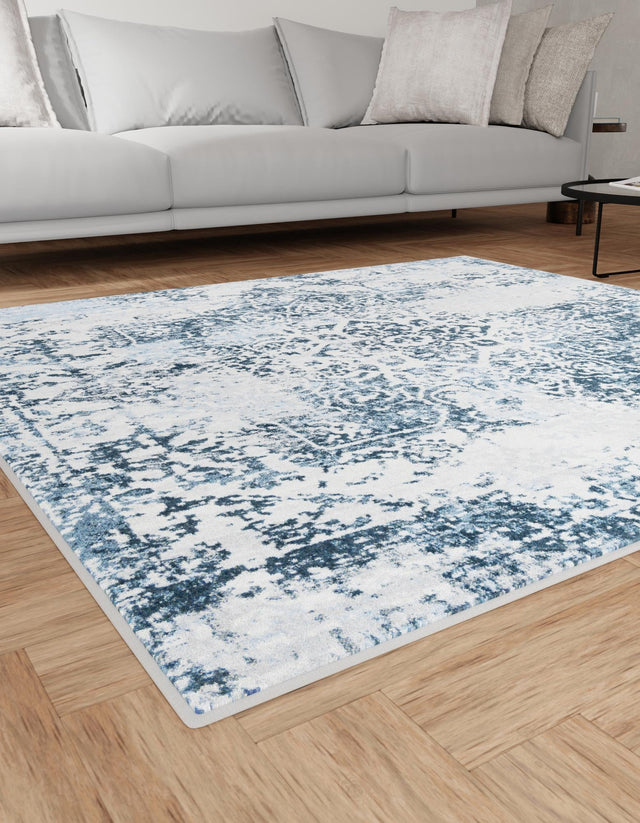 Washable Navy Blue 7' 10 x 7' 10 Kamala Washable Square Area Rug Easy to Clean Stain Resistant & Durable 100% Polyester Spill-Friendly Carpet for Sale at Rug Engine