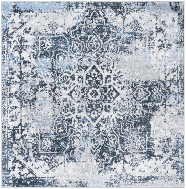 Washable Navy Blue 5' 3 x 5' 3 Kamala Washable Square Area Rug Easy to Clean Stain Resistant & Durable 100% Polyester Spill-Friendly Carpet for Sale at Rug Engine