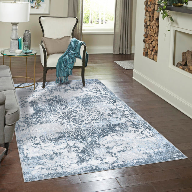 Washable Navy Blue 7' 10 x 10' Kamala Washable Rectangle Area Rug Easy to Clean Stain Resistant & Durable 100% Polyester Spill-Friendly Carpet for Sale at Rug Engine