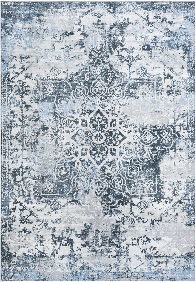 Washable Navy Blue 6' 1 x 9' Kamala Washable Rectangle Area Rug Easy to Clean Stain Resistant & Durable 100% Polyester Spill-Friendly Carpet for Sale at Rug Engine