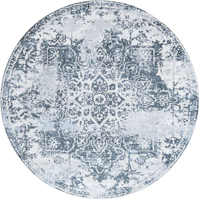 Washable Navy Blue 7' 10 x 7' 10 Kamala Washable Round Area Rug Easy to Clean Stain Resistant & Durable 100% Polyester Spill-Friendly Carpet for Sale at Rug Engine