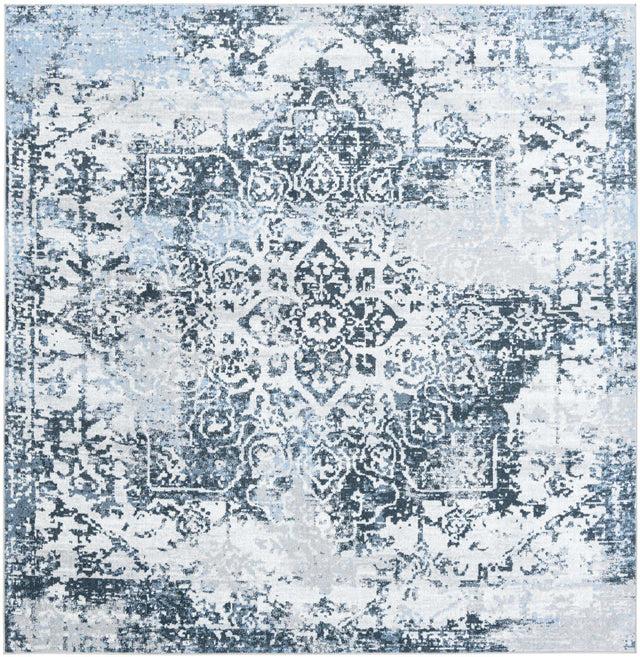 Washable Navy Blue 7' 10 x 7' 10 Kamala Washable Square Area Rug Easy to Clean Stain Resistant & Durable 100% Polyester Spill-Friendly Carpet for Sale at Rug Engine