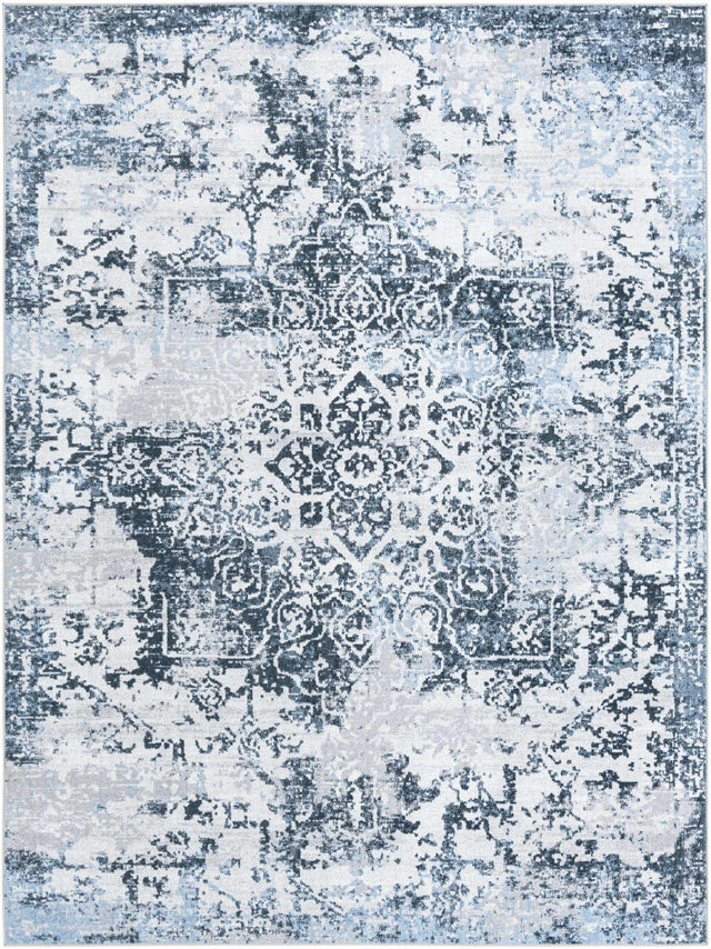 Washable Navy Blue 7' 10 x 10' Kamala Washable Rectangle Area Rug Easy to Clean Stain Resistant & Durable 100% Polyester Spill-Friendly Carpet for Sale at Rug Engine