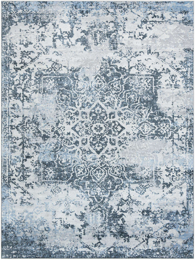 Washable Navy Blue 9' x 12' Kamala Washable Rectangle Area Rug Easy to Clean Stain Resistant & Durable 100% Polyester Spill-Friendly Carpet for Sale at Rug Engine