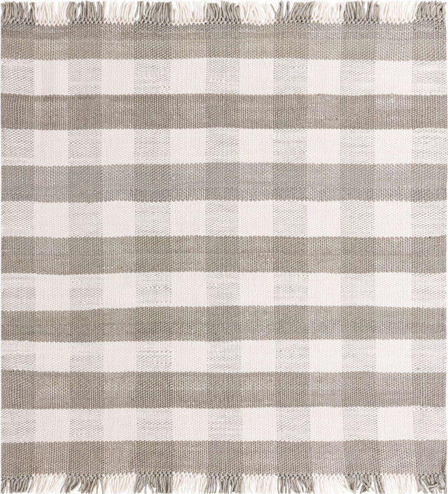 Washable Gray 7' 10 x 7' 10 Eco Plaid Indoor Outdoor Washable Square Area Rug Easy to Clean Stain Resistant & Durable Weather Resistant for Patio, Deck, Terrace, Balcony, Porch 100% Recycled Plastic Bottles Carpet Mat for Sale at Rug Engine