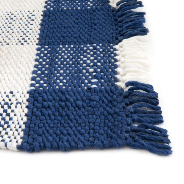 Washable Navy Blue 7' 10 x 7' 10 Eco Plaid Indoor Outdoor Washable Square Area Rug Easy to Clean Stain Resistant & Durable Weather Resistant for Patio, Deck, Terrace, Balcony, Porch 100% Recycled Plastic Bottles Carpet Mat for Sale at Rug Engine