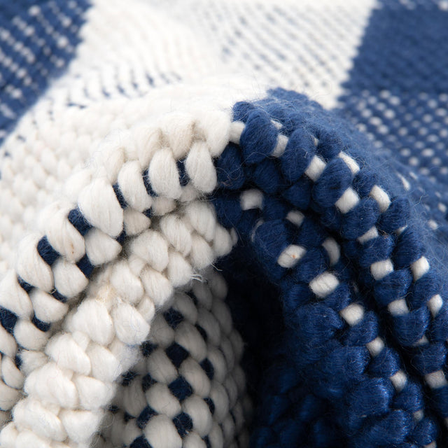 Washable Navy Blue 7' 10 x 7' 10 Eco Plaid Indoor Outdoor Washable Square Area Rug Easy to Clean Stain Resistant & Durable Weather Resistant for Patio, Deck, Terrace, Balcony, Porch 100% Recycled Plastic Bottles Carpet Mat for Sale at Rug Engine