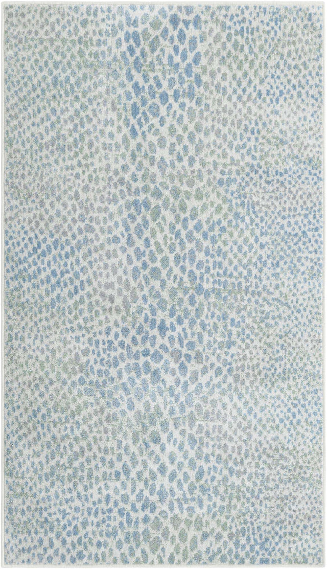 Washable Ivory Blue 3' 3 x 5' 3 Kamala Washable Rectangle Area Rug Easy to Clean Stain Resistant & Durable 100% Polyester Spill-Friendly Carpet for Sale at Rug Engine