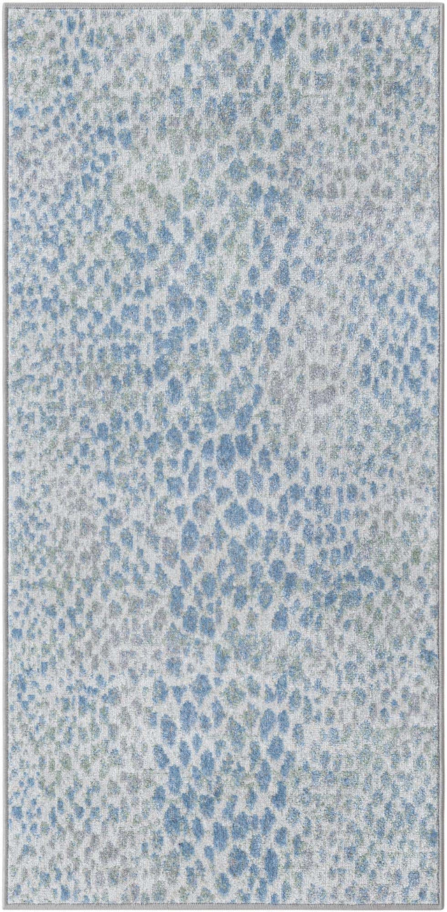 Washable Ivory Blue 2' x 4' 1 Kamala Washable Runner Area Rug Easy to Clean Stain Resistant & Durable 100% Polyester Spill-Friendly Carpet for Sale at Rug Engine