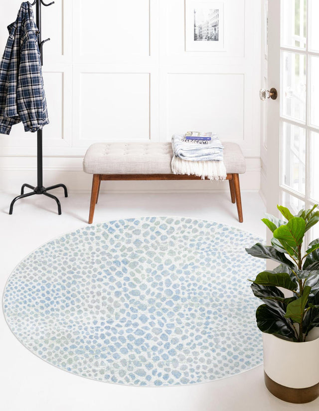Washable Ivory Blue 3' 3 x 3' 3 Kamala Washable Round Area Rug Easy to Clean Stain Resistant & Durable 100% Polyester Spill-Friendly Carpet for Sale at Rug Engine