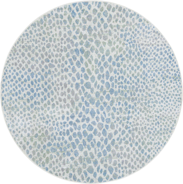 Washable Ivory Blue 5' 3 x 5' 3 Kamala Washable Round Area Rug Easy to Clean Stain Resistant & Durable 100% Polyester Spill-Friendly Carpet for Sale at Rug Engine
