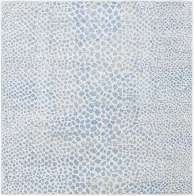 Washable Ivory Blue 5' 3 x 5' 3 Kamala Washable Square Area Rug Easy to Clean Stain Resistant & Durable 100% Polyester Spill-Friendly Carpet for Sale at Rug Engine