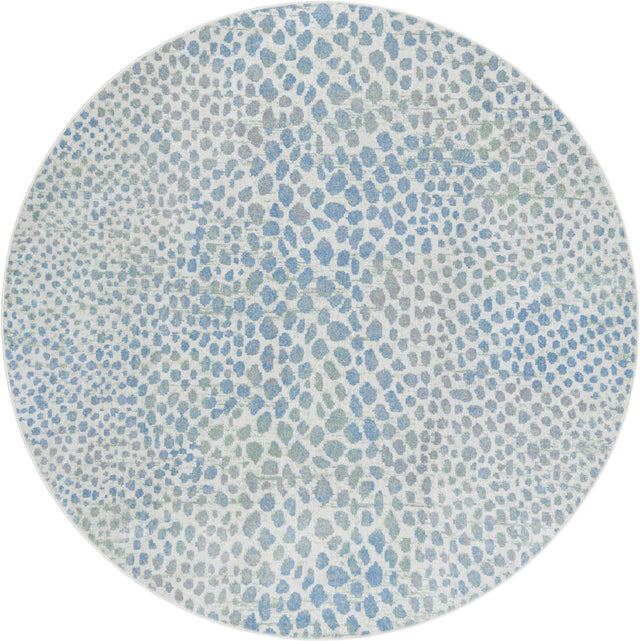 Washable Ivory Blue 7' 10 x 7' 10 Kamala Washable Round Area Rug Easy to Clean Stain Resistant & Durable 100% Polyester Spill-Friendly Carpet for Sale at Rug Engine
