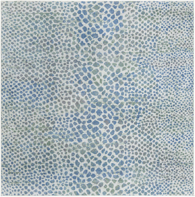 Washable Ivory Blue 7' 10 x 7' 10 Kamala Washable Square Area Rug Easy to Clean Stain Resistant & Durable 100% Polyester Spill-Friendly Carpet for Sale at Rug Engine