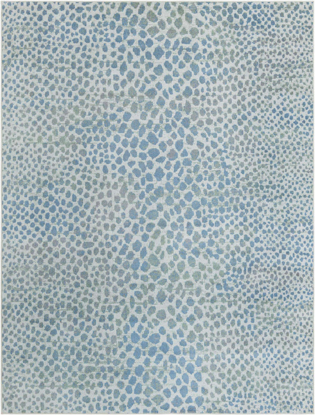 Washable Ivory Blue 7' 10 x 10' Kamala Washable Rectangle Area Rug Easy to Clean Stain Resistant & Durable 100% Polyester Spill-Friendly Carpet for Sale at Rug Engine